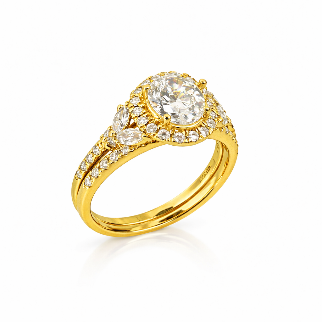 9ct Yellow Gold Lab Grown Diamond Bridal Set 1.68ct (1.04ct Oval Halo) EF/VS - 9YGAURG1857 Gold Rings 