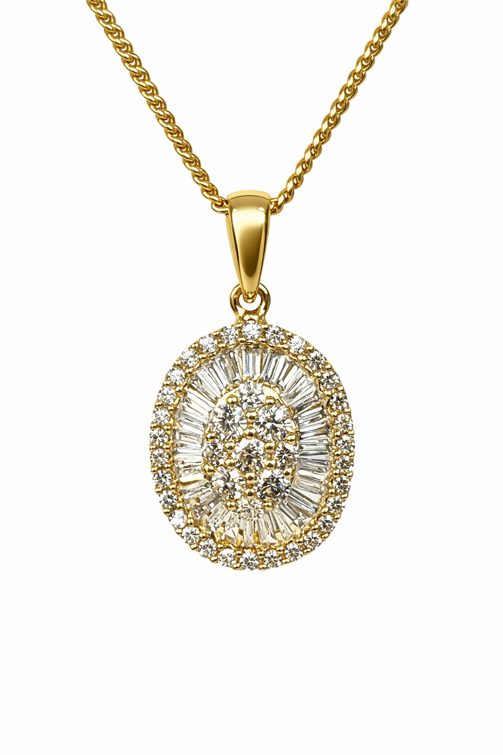 18ct Yellow Gold Natural Diamond Oval Pendant – 0.40ct Round & Baguette Diamonds - 18KR25747PAL Gold Rings 