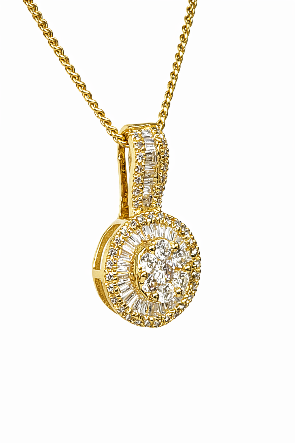 18ct Yellow Gold Natural Diamond Halo Pendant 0.29ct – Round & Baguette Cut - 18KR29957PAL Gold Rings 