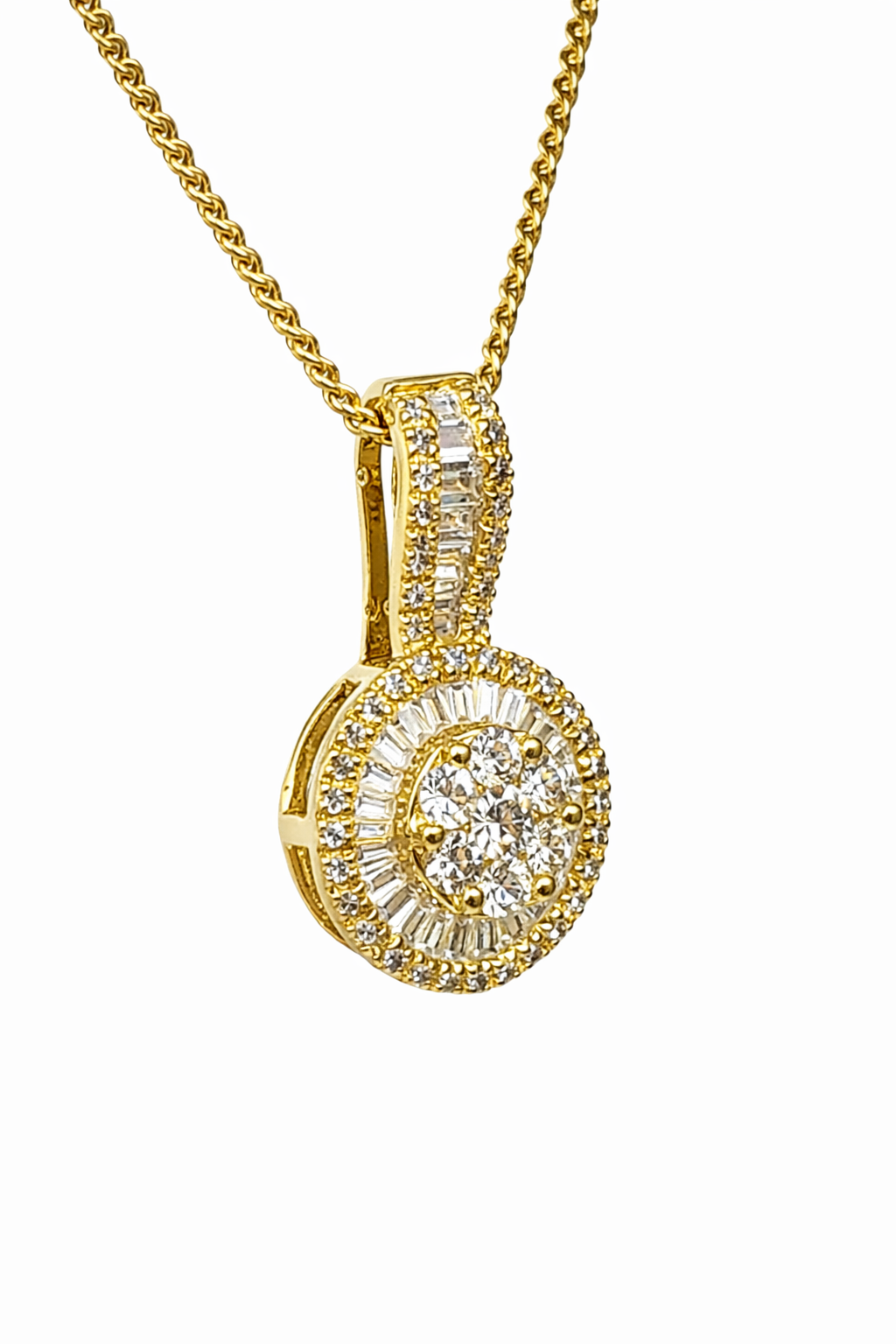 18ct Yellow Gold Natural Diamond Halo Pendant 0.29ct – Round & Baguette Cut - 18KR29957PAL Gold Rings 18ct Yellow Gold Natural Diamond Halo Pendant 0.29ct – Round & Baguette Cut - 18KR29957PAL Gold Rings