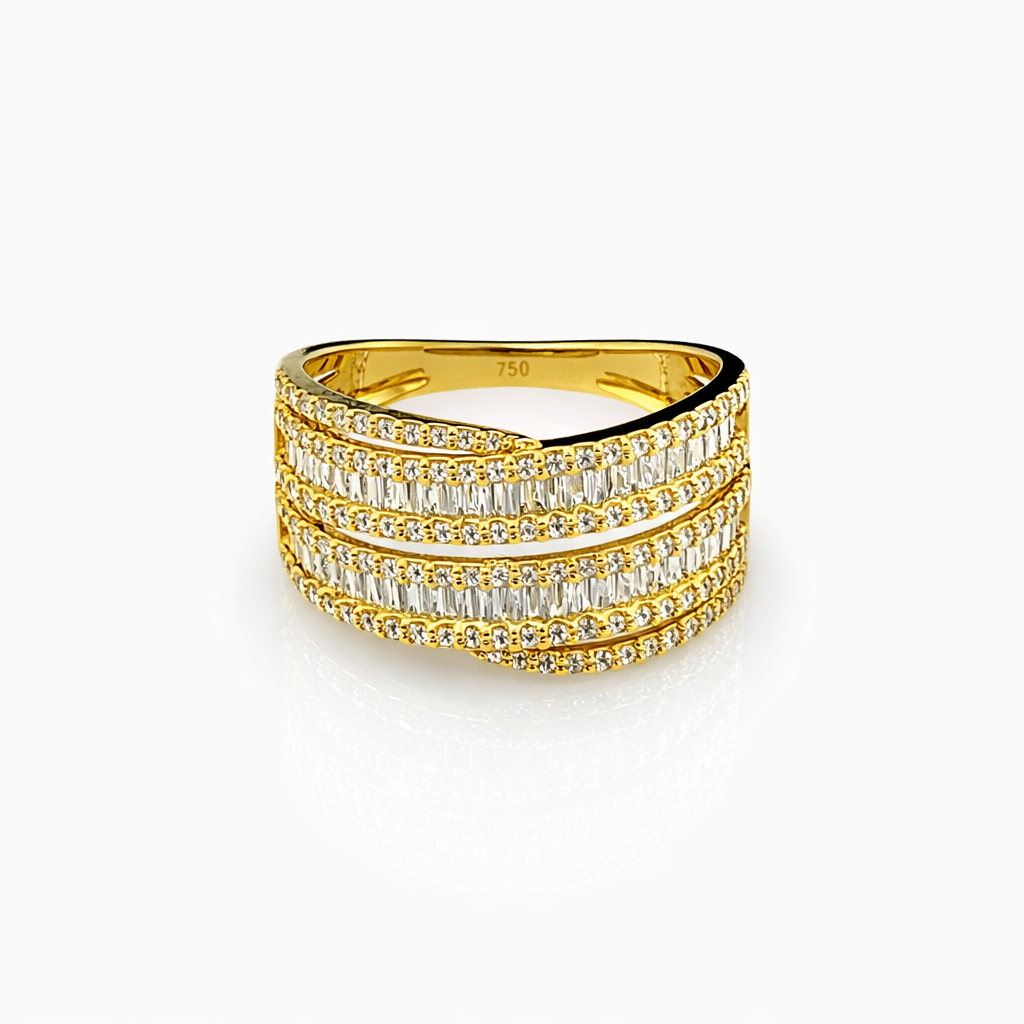 18ct Yellow Gold Multi-Row Natural Diamond Ring 0.74ct TDW – Round & Baguette Cut Statement Band - 18KR46180L Gold Rings 18ct Yellow Gold Multi-Row Natural Diamond Ring 0.74ct TDW – Round & Baguette Cut Statement Band - 18KR46180L Gold Rings