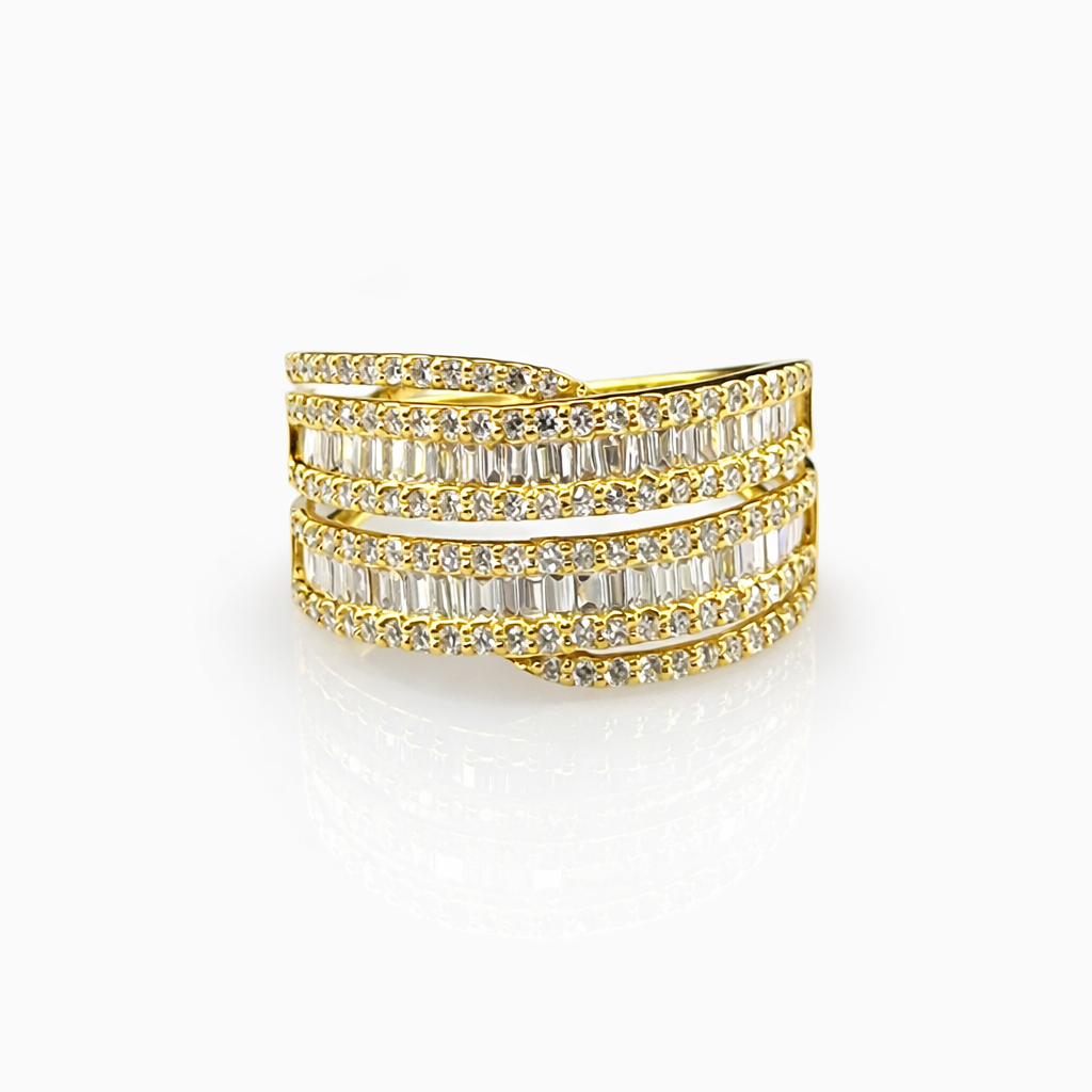 18ct Yellow Gold Multi-Row Natural Diamond Ring 0.74ct TDW – Round & Baguette Cut Statement Band - 18KR46180L Gold Rings 18ct Yellow Gold Multi-Row Natural Diamond Ring 0.74ct TDW – Round & Baguette Cut Statement Band - 18KR46180L Gold Rings