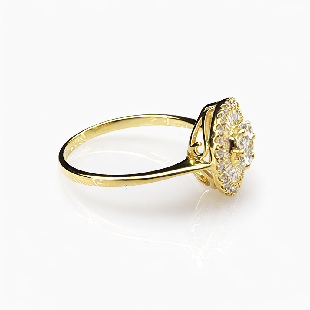 18ct Yellow Gold Natural Diamond Cluster Ring 0.417ct Round & Baguette Cut - 18KR18891L Gold Rings 18ct Yellow Gold Natural Diamond Cluster Ring 0.417ct Round & Baguette Cut - 18KR18891L Gold Rings