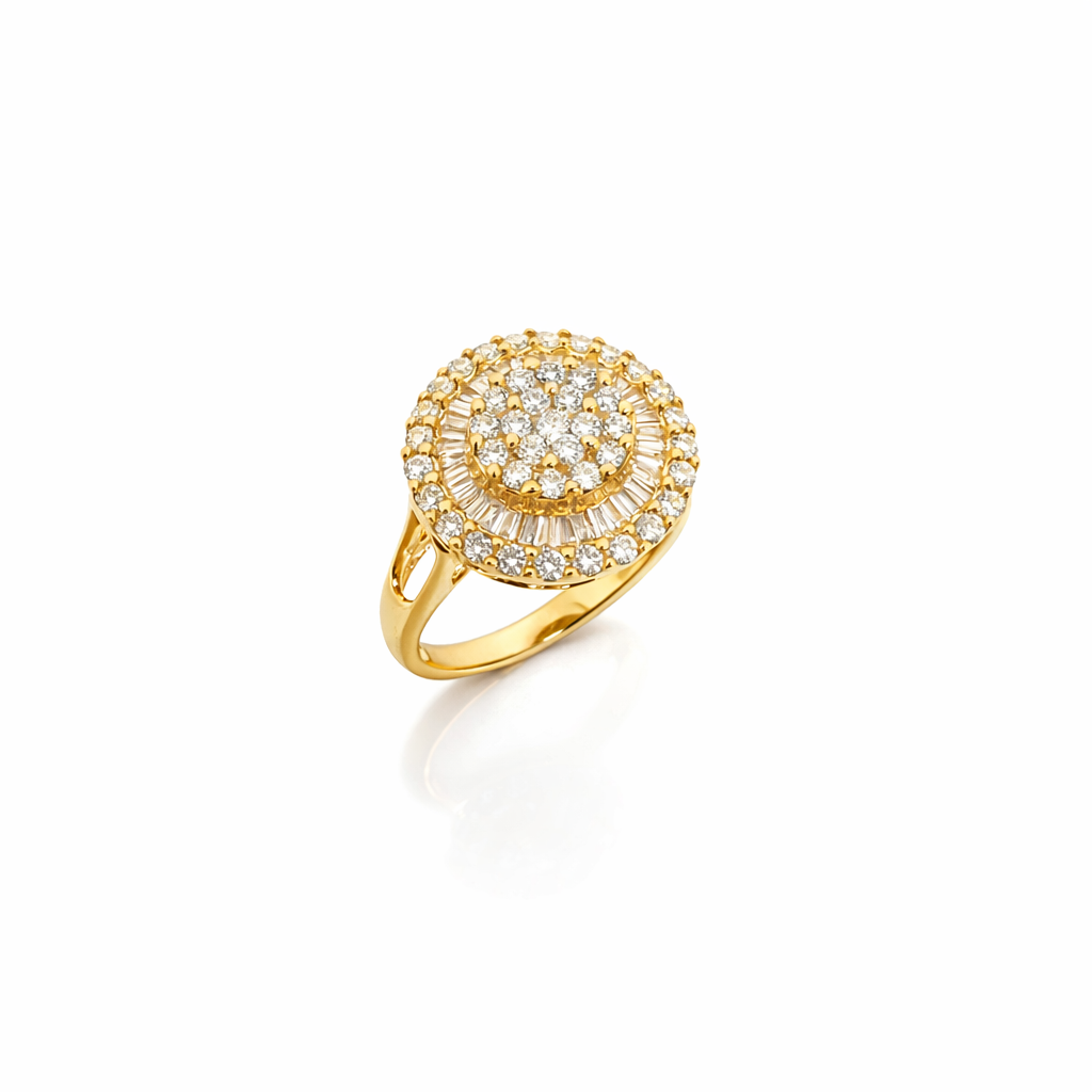 18ct Yellow Gold Diamond Cluster Ring 0.75ct Natural Round & Baguette Diamonds - 18KR13537BL Gold Rings 18ct Yellow Gold Diamond Cluster Ring 0.75ct Natural Round & Baguette Diamonds - 18KR13537BL Gold Rings