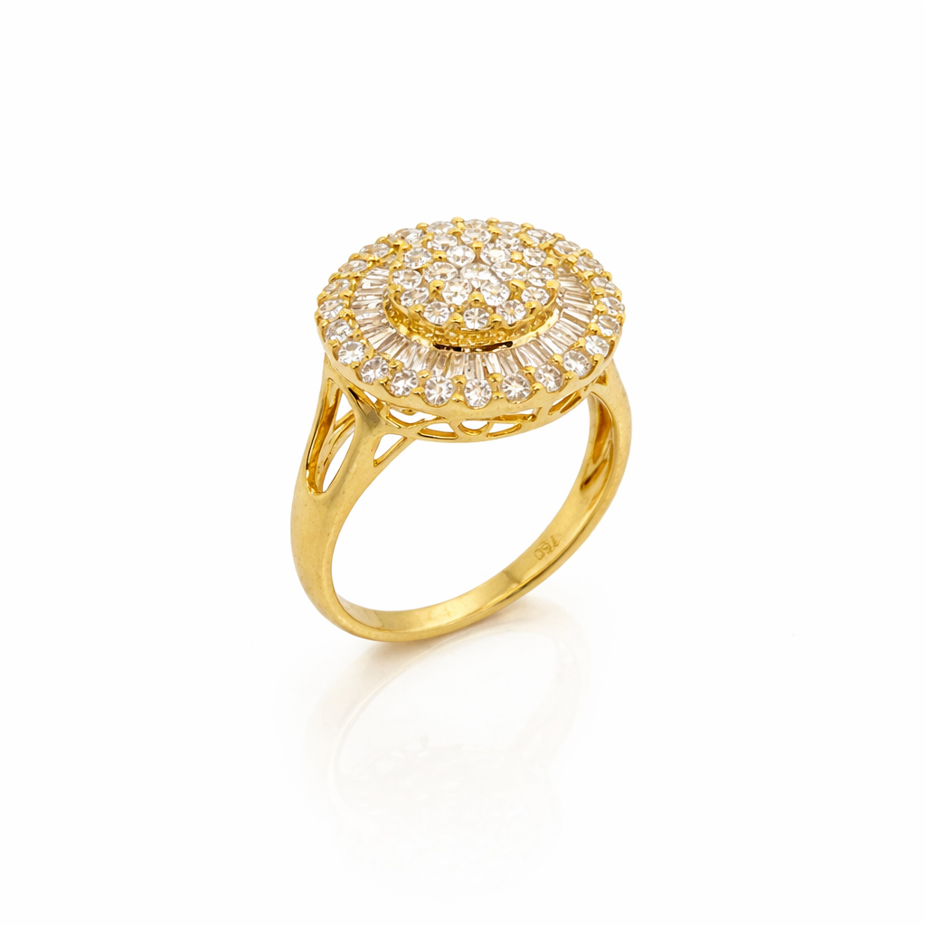 18ct Yellow Gold Diamond Cluster Ring 0.75ct Natural Round & Baguette Diamonds - 18KR13537BL Gold Rings 
