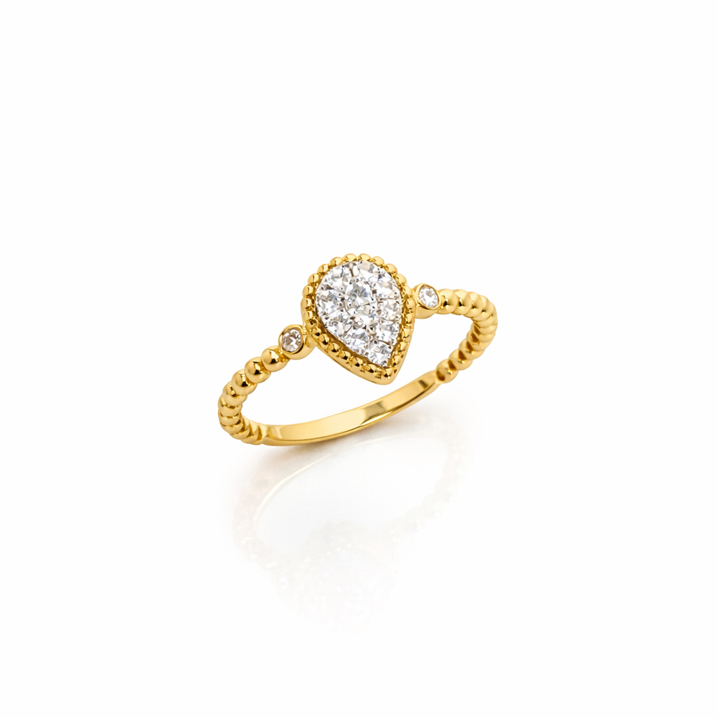 18ct Yellow Gold Teardrop Diamond Ring 0.174ct Natural Diamonds - 18KR45198L Gold Rings 